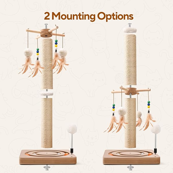 25 Inches Cat Scratching Post with Interactive Toys, Sisal Cat Scratch Post with Sturdy Ball Track Base for Indoor Cats and Kittens