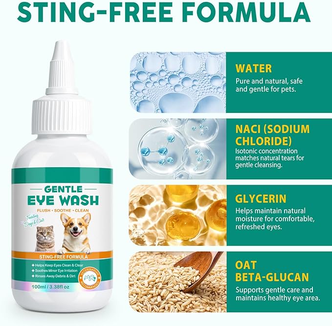 Dog Eye Drops, Eye Infection Treatment for Dogs and Cats, Soothe Infection & Allergy, Relieve Dry, Pink & Minor Irritated Eyes, Pet Tear Stain Remover & Eyes Cleaner, 100ml