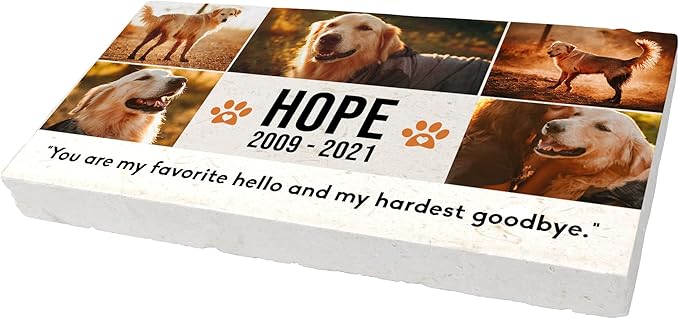 Personalized Pet Memorial with Keepsake Photo on Limestone - Headstones, Garden Stones, and Grave Markers for Dogs - Dog Memorial Stone, Pet Memorial Gifts - 12”x 6”x1.25" C (B. Hope Design)