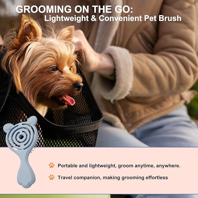Cat-Ear Design Puppy Brush, Gentle Soft-Bristle Small Dogs Plastic Detangling Grooming Tool, Fit for Yorkie Shih Tzu Maltese Maltipoo (Blue)