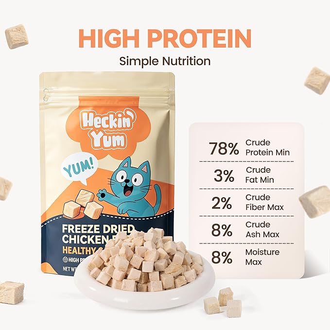 Freeze Dried Chicken Cat Treats, 4 oz, Single Ingredient Healthy Cat Food Toppers for Picky Cats, High Protein Snacks