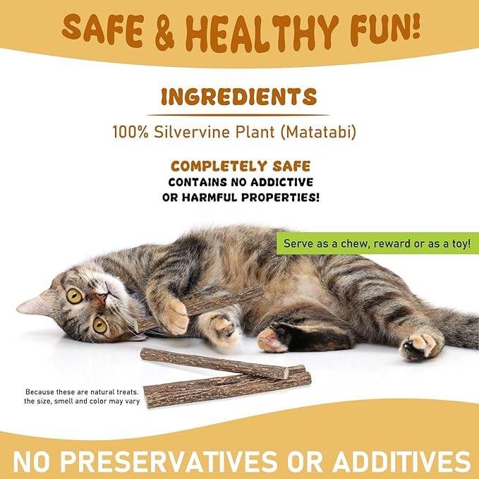 WoLover Silvervine Sticks for Cats, Natural Catnip Matatabi Chew Sticks Teeth Molar Chew Toys for Cat Kitten Kitty (25 PCS)