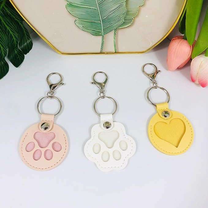 Pet Hair Storage Keychain, Dog Cat Fur Container Collector Keepsake, PU Leather Memorial Keyring, Collar Bag Charms