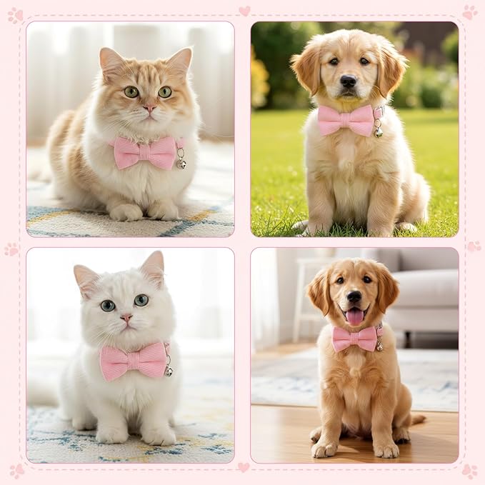 Pink Cat Collar with Bow, Adjustable Breakaway Cat Collars for Girl Cats, Pink Kitten Collar with Bell, Cute Bow Kitten Collars Girl