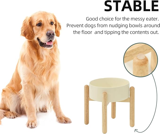 Ceramic 8.2inch Raised Dog Bowl with Stand for Large - Breed Dogs, Pet Food and Water Feeder(Single Bowl with Stand - Light Yellow)