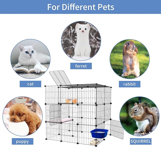 Oneluck 3-Tier Cat Cages Indoor Enclosure DIY Cat Playpen Catio Detachable Metal Wire Kennels Cats Crate Large Extra Exercise Place Ideal for 1 Cat,35.4 Inches