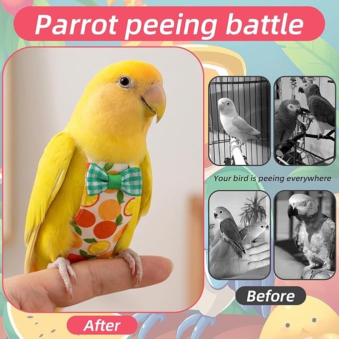 7 Pcs Bird Diaper - Reusable Parrot Diaper with Waterproof Inner - Cute Chicken Pants Pet Diapers Nappy for Parakeet, Cockatie,l Mini Macaw, Canary, Pet Chicken & Duck