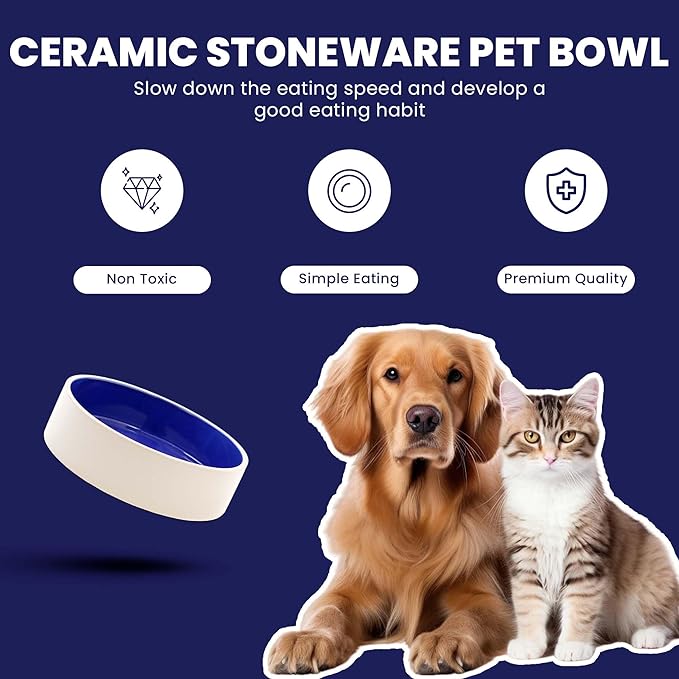 SPOT Ceramic Stoneware- Pet Bowl for Medium and Large Dogs, Classic Heavy Duty Non-Slip Ceramic Bowl for Food and Water - 7.5in Diameter