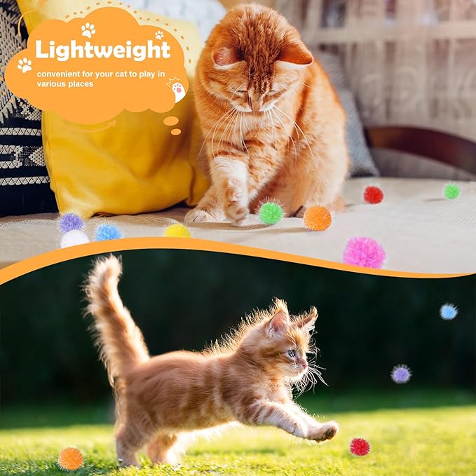 DF DUALFERV 60 Pcs Cat Pom Pom Balls, Interactive Cat Toys, Sparkle Balls for Cats, Extra Large and Fuzzy for Exercise and Entertainment, Multicolor, 1.5 Inch (60)
