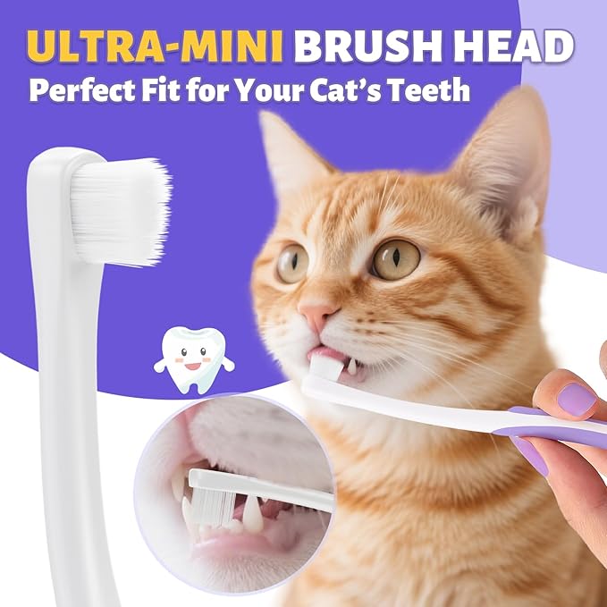Cat Toothbrush for Daily Teeth Cleaning & Oral Care – Soft Bristle Dental Brush with Compact Head, Gentle for Cats & Kittens, Easy Daily Brushing Tool, Loved by Vets and Fur Babies 2pcs