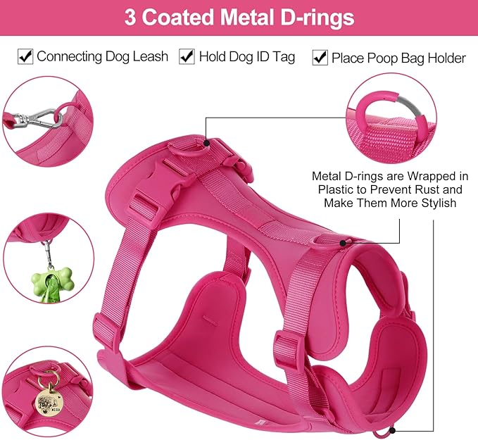 Wisedog No Pull Lightweight Dog Vest Harness with Soft and Comfortable Cushion, Breathable Mesh, for Small Medium Large Dogs Walking (M(Neck: 11.81"-18.11";Chest: 18.11"-27.95"), Peacock Pink)