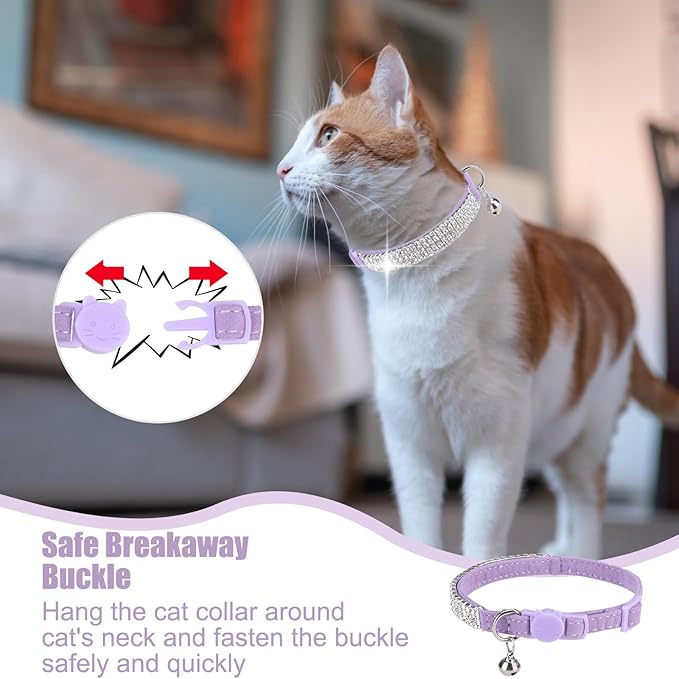 EXPAWLORER Soft Velvet Safe Cat Collars for Girl Cats - Rhinestones Bling Diamante Adjustable Collars Breakaway- Chirstmas Cat Clollar Gifts with Bells for Boy Cats Kitty and Small Dogs