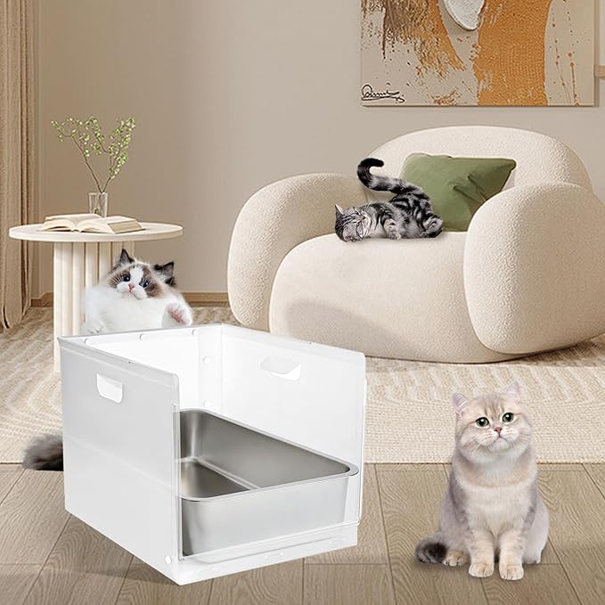 1Pc Cat Litter Box Enclosure with Shield, Pee Shields High Side Litter Box Enclosure, Litter Box Splash Guard, Cat Box Enclosure with Shield (Without Pan) (X-Large)