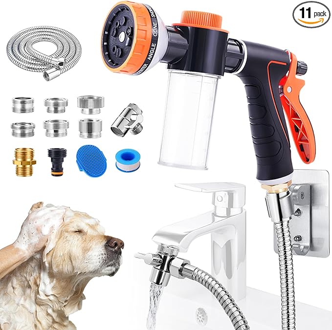 Bathtub Faucet Sprayer Attachment for Tub, Dog Washing Hose Attachment for Bathtub with Faucet Adapters, Sink Sprayer Dog Bath Hose Attachment for Tub Faucet, Dog Shower Attachment
