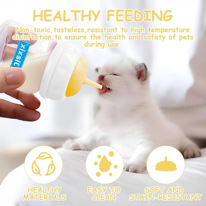 Pet Nursing Bottle Kit for Kitten Puppy,60mlCat Bottle Feeding Kit Nipple Kittens Syringe for Small Cat Dog Newborn Kitten Puppys Rabbits Squirrel Animals (Yellow)
