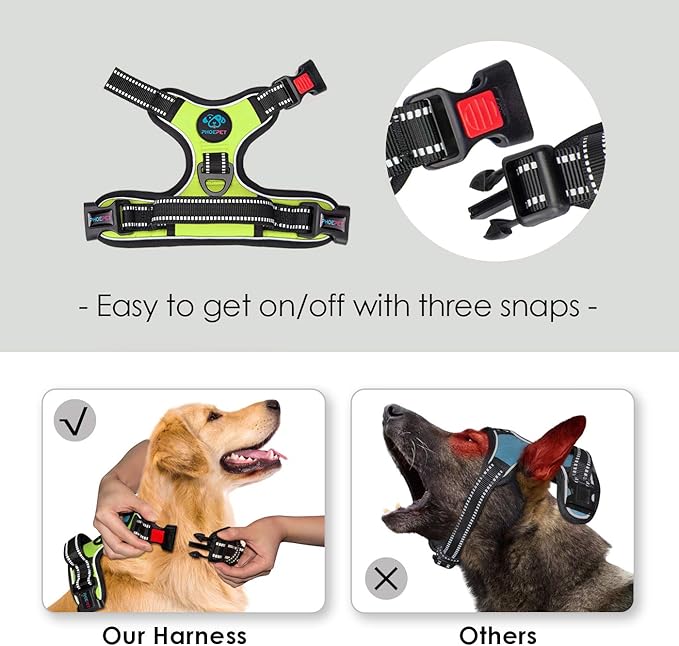 PHOEPET No Pull Dog Harnesses for Small Dogs Reflective Adjustable Front Clip Vest with Handle 2 Metal Rings 3 Buckles [Easy to Put on & Take Off] (XS, Green)
