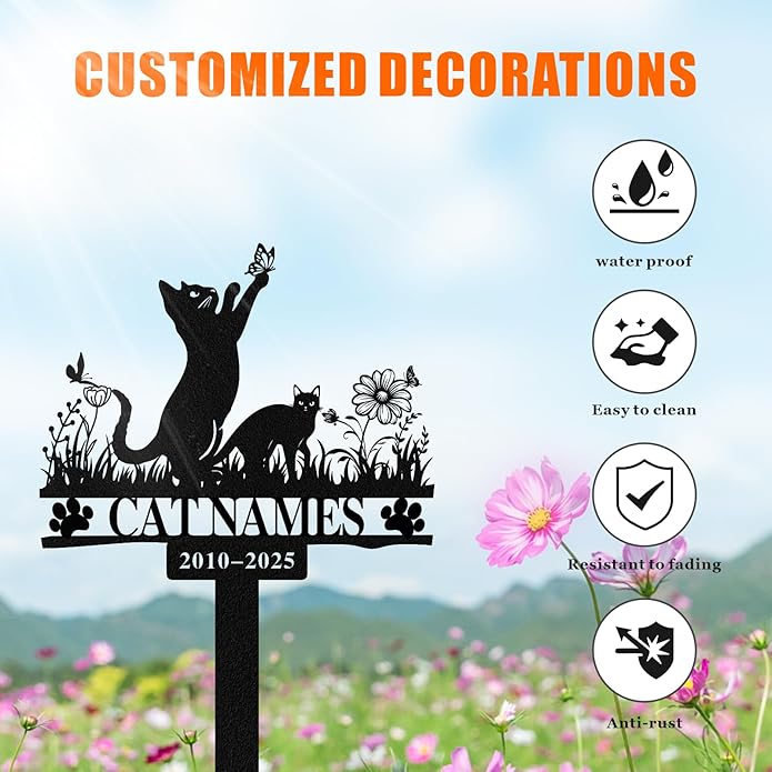 Personalized Memorial Marker for Departed Feline Friends, Handcrafted Cat Grave Stone