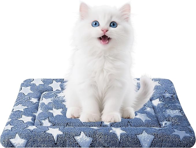 Dog Bed Mat for Crate, Soft Kennel Pad, Durable Comfort Mat for Dogs and Cats, Home and Crate Use (NavyBlue&Star, 18"*14"*1.5")