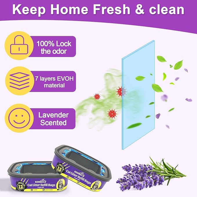 Upgraded Cat Litter Refill Bags|8-Pack Cartridges Compatible with Genie Cat Litter Refills Standard,Plus and Style Pail |7-Layer Superior Odor Control (NOT Compatible with XL)