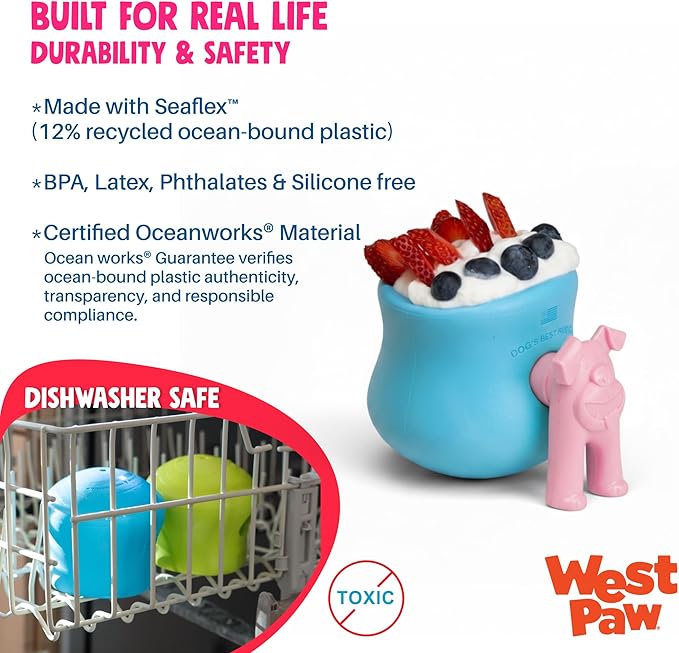 WEST PAW Toppl Stopper Durable Freezer Insert Accessory for Dog Treat Toy- Secure Leak Proof Design for Mess Free Prep of Frozen Fillings and Easy Clean Up - Ruby/Bubblegum