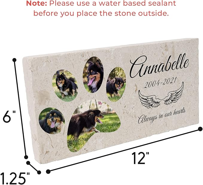 Personalized Pet Memorial with Keepsake Photo on Limestone - Headstones, Garden Stones, and Grave Markers for Dogs - Dog Memorial Stone, Pet Memorial Gifts - 12”x 6”x1.25" D (C. Annabelle Design)
