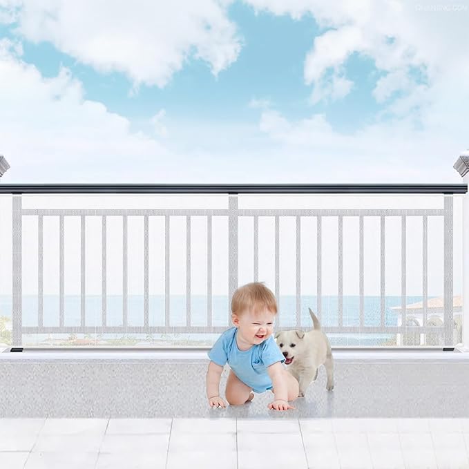 Banister Guard for Baby，10X3ft Balcony Safety Net for Kids,Stair Safety Net for Kids,Railing Covers for Stairs,Baby Stair Net Fit for Child, Small Pet, Toy - White