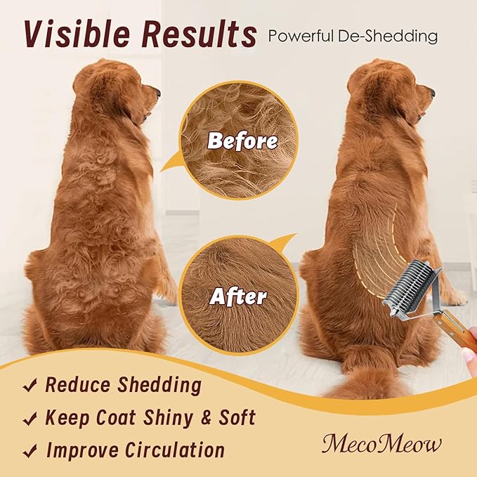 3 in 1 Undercoat Rake for Dogs - Professional Pet Dematting & Deshedding, Efficiently Remove Loose Hair & Matted Fur, Professional Shedding Comb for Indoor & Long Haired Cats Dogs