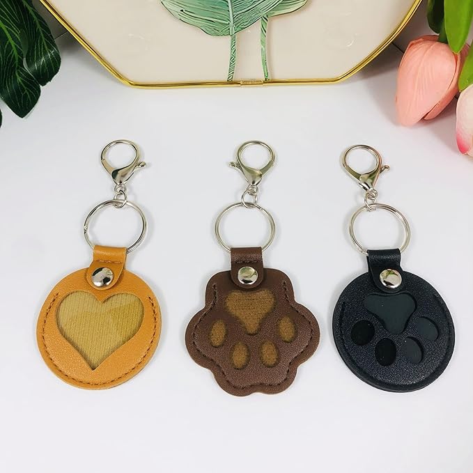 Pet Hair Storage Keychain, Dog Cat Fur Container Collector Keepsake, PU Leather Memorial Keyring, Collar Bag Charms