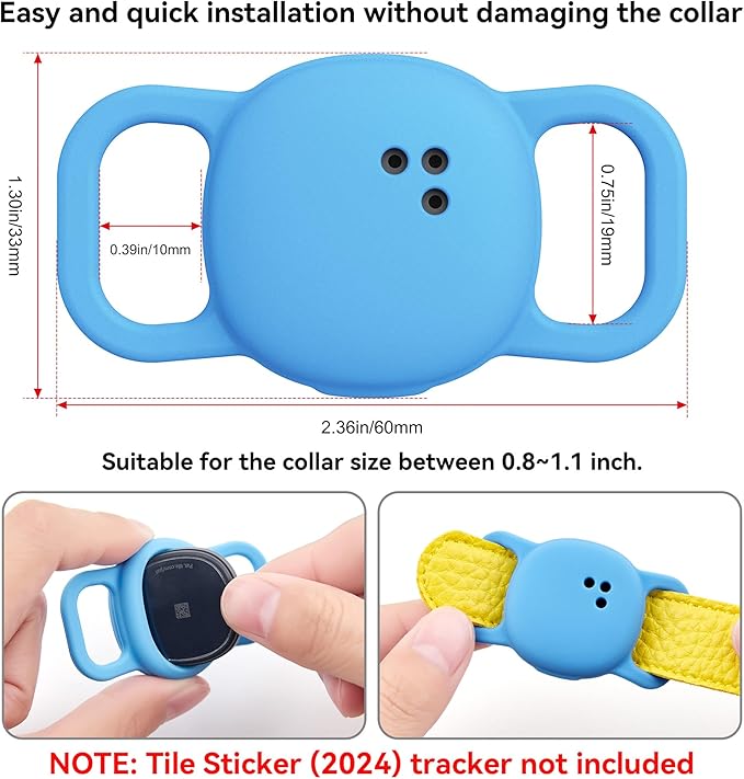 DDJ Cat Collar Case for Life360 Tile Sticker Tracker, 2-Pack Silicone Anti-Lost Protective Cover for Life 360 Tile Sticker Holder for Dog/Pet Collars, Durable, Easy Installation, Lightweight, Blue