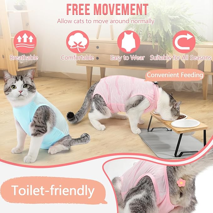 SlowTon Cat Recovery Suit - Cat Onesie for Cats After Surgery Female Male, Kitten Clothes Surgical Spay Suit Abdominal Wounds, E-Collar Alternative Cats Bodysuit Anti-Licking (Light Pink, S)