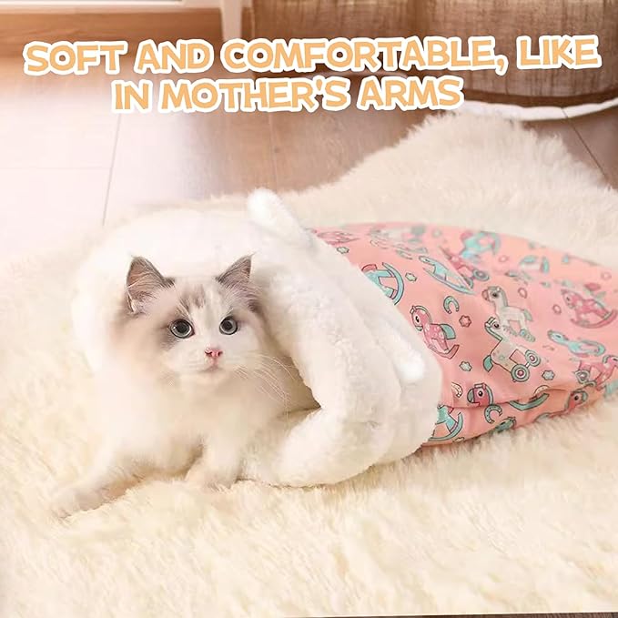 360° Semi-Enclosed Fluffy and Warm Cat Sleeping Bag, Suitable for Cats and Small Pets, Machine Washable (21.6 inches x 17.7 inches)