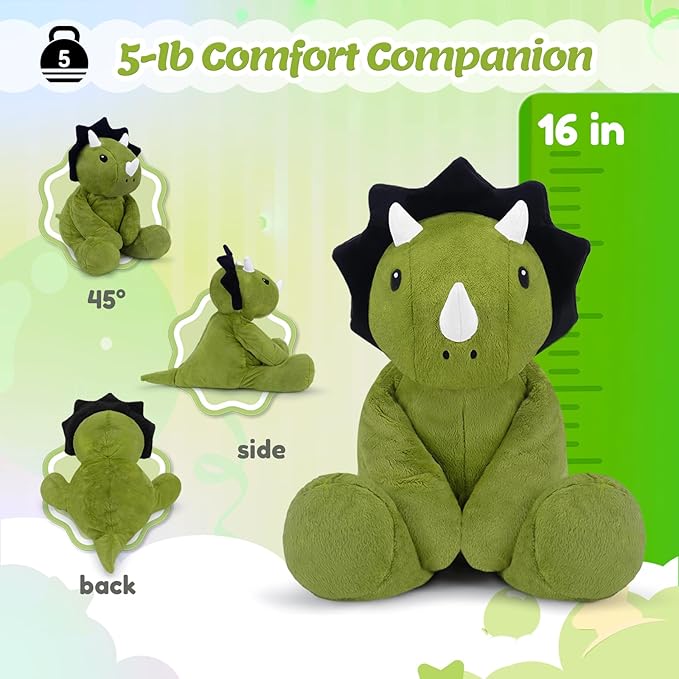BRICHOEE Weighted Stuffed Animals, 5lbs Triceratops Plush Sensory Weighted Dinosaur Stuffed Animals, Cute Dino Plush Toy Calming Plushie Pillow Birthday Gifts for Adults Baby Kids Boys Girls