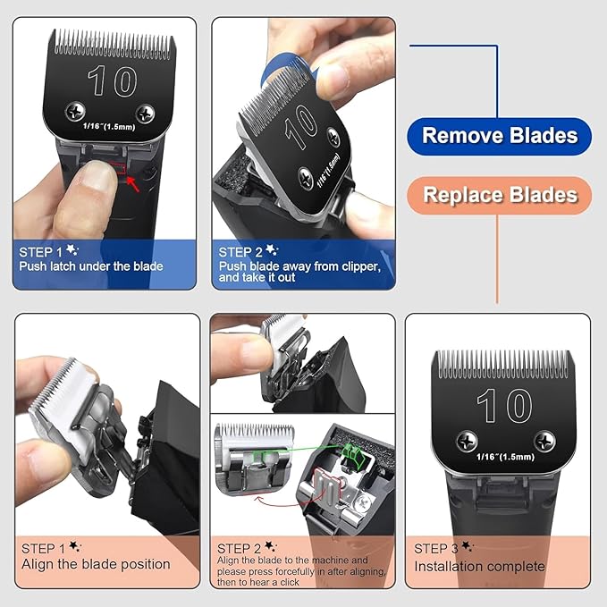 Audoc 30 Blades Dog Grooming Blades Compatible with Andis/Oster A5/Wahl KM-10 Series Dog Clippers,Detachable Clipper Replacement Blade,Black,(30#/3PC)