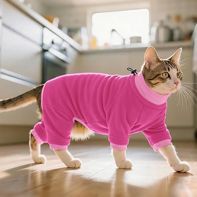 PUMYPOREITY Cat Hair Sticky Sweater, Recovery Suit - Breathable & Lightweight for Post-Surgery Protection, Cat Onsie Prevents Licking Wounds, Pink, XL