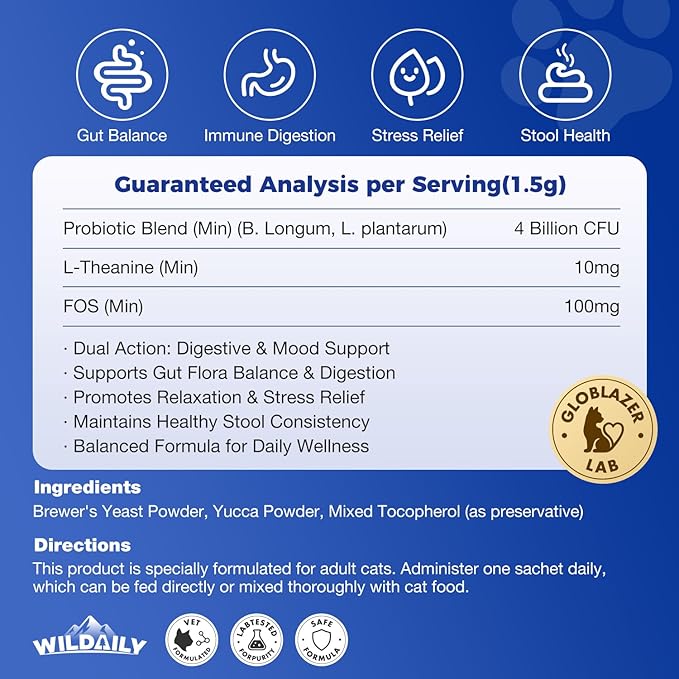 Cat Probiotics Gut – Constipation Relief – Supports Immunity, Regularity, & Healthy Digestion, 30-Day Supply (Adult Formula)