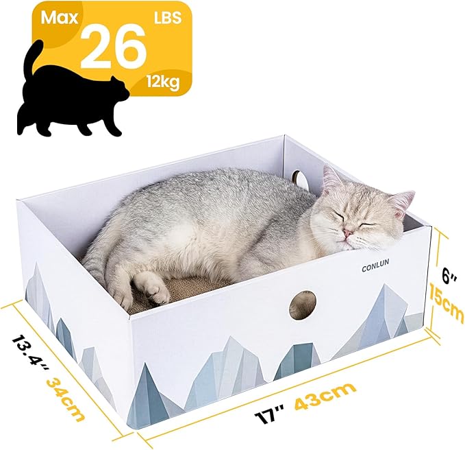 Conlun Cat Scratcher Box with 3-Layer Corrugated Pad, Heavy-Duty Double-Sided Cardboard Scratching Board & Bed, Checkered Design, for Cats,Jumbo