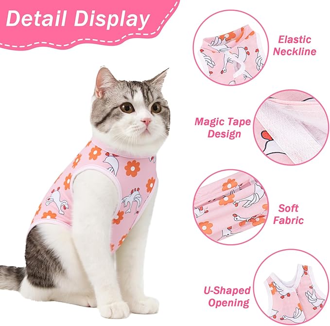 Coppthinktu Cat Recovery Suit Female Cats Onesie for Cats, Breathable Cat Surgery Suit for Surgical Abdominal Wounds Skin Diseases, Cute Kitten Spay Recovery Suit E-Collar Alternative Anti Licking