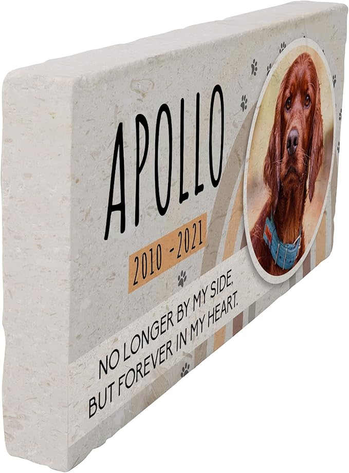 Personalized Pet Memorial with Keepsake Photo on Limestone - Headstones, Garden Stones, and Grave Markers for Dogs - Dog Memorial Stone, Pet Memorial Gifts - 12”x 6”x1.25" D (B. Apollo Design)