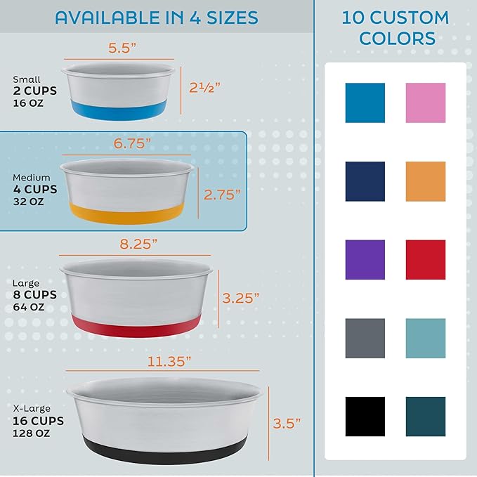 Master Pet Supply Stainless Steel Dog Bowls Set of 2 with Extra Thick Silicone Base - 4 Cup (32 oz) Hyper Pink, Non-Slip, Dishwasher Safe Metal Bowls, Pet Dog Food Bowl for Dogs, Cats, Anti Rust
