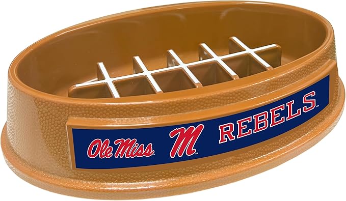 NCAA Super-Bowl - OLE Miss Rebels Slow Feeder Dog Bowl. Football Design Slow Feeding Cat Bowl for Healthy Digestion. Non-Slip Pet Bowl for Large & Small Dogs & Cats