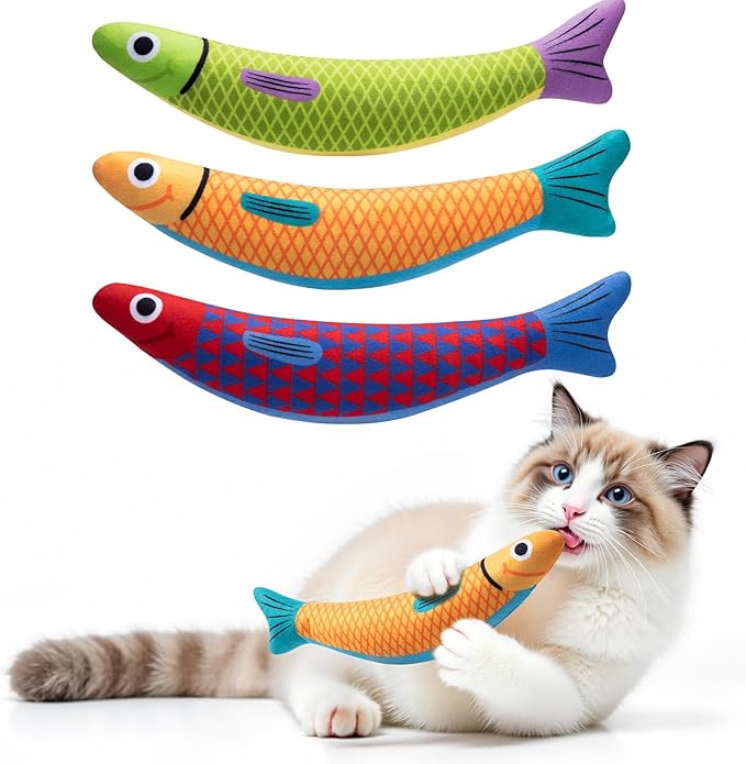 Cat Toys with[5000mg A+Natural Catnip &Silvervine] [Baby Grade] Interactive Soft Chew Kicker Cat Toys for Indoor Cats & Kittens, [Crinkle &Bell] Fish Sound Toy, Drives Bored Cat Crazy with Fun