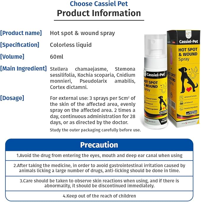 Hot Spot Spray for Dogs, Itch Relief Spray & Hot Spot Treatment for Dogs, Helps Alleviate Allergies Dry Itchy Skin, Wound Care Spray for All Animals, 2.02oz