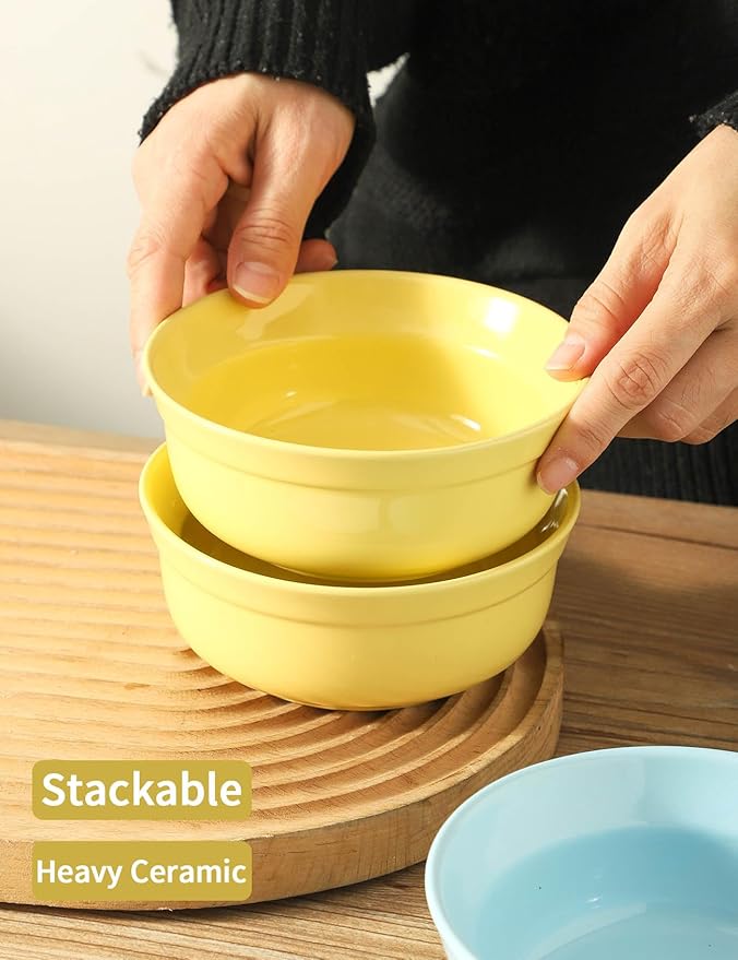 5.3 Inch Yellow Ceramic Small Dog Bowl Sets - Porcelain Wide Mouth Cat Food or Water Bowls, Cute Feeding Bowls for Indoor Small Size Dog, for Wet or Dry Food