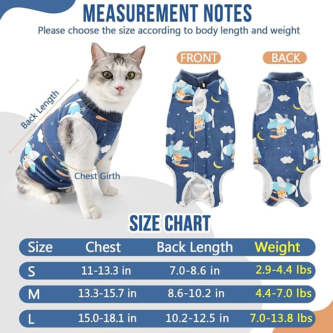 SlowTon Cat Recovery Suit - Cat Onesie for Cats After Surgery Female Male, Kitten Clothes Cats Surgical Spay Suit Abdominal Wounds, E-Collar Alternative Bodysuit Shirt Anti-Licking (Navy, S)