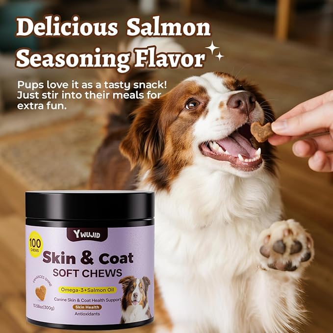 Salmon Oil Skin & Coat Supplement for Dogs-Omega 3 Fish Oil for Dog Healthy Skin & Glossy Coat with EPA & DHA Fatty Acids Heart Hip Joint Health,Skin Allergy,Hot Spots,Dry Skin,Itch Relief,Shedding