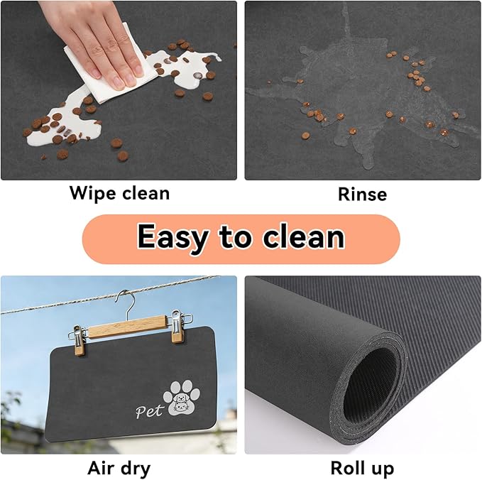 Dog Cat Feeding Mat-Absorbent Pet Bowl Mat for Food and Water, Quick Dry Water Dispenser Mat for Floors with Waterproof Rubber Backing, Puppy Cat Placemat Mats for Messy Drinkers,16"x24",Dark Grey