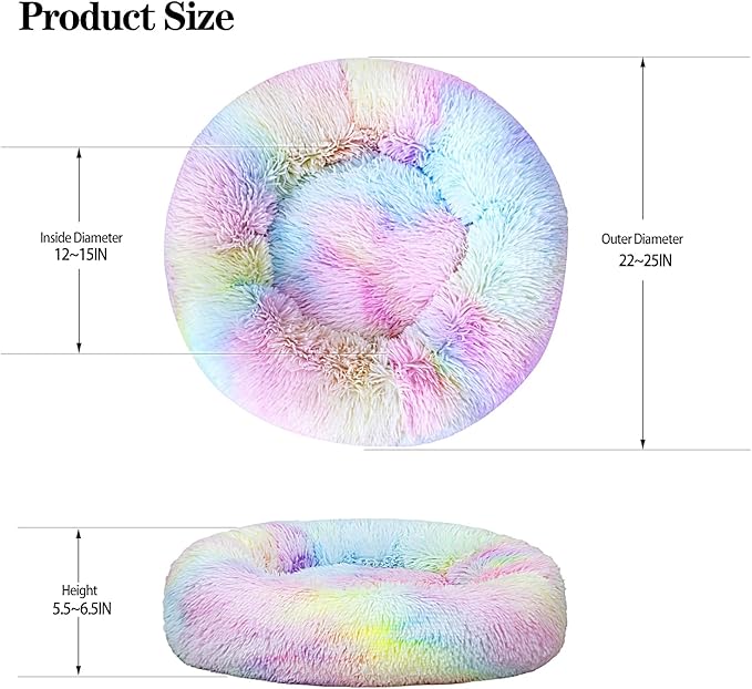 Calming Dog Bed for Small Dogs Cats, Kitty Puppy 23'' Round Anti-Anxiety Warm Fluffy Plush Faux Fur Bed, Soft Anti-Slip Donut Washable Small Pet Bed, Cozy Cat Puppy Bed, Fits up to 30 lbs Pets