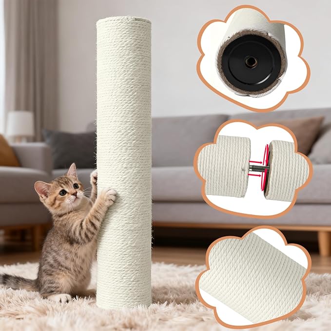 Cat Scratching Post Replacement Pole, 15.75" H, Sisal Pole Replacement Cat Tree Post Indoor, Small Size, with M8 Screws Beige (1PCS)
