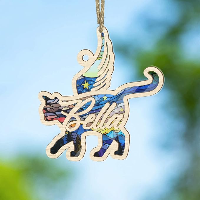 NAZENTI Personalized Cat Window Glass, cat Christmas Ornaments, pet mom Gifts, Gifts for cat Lovers A2