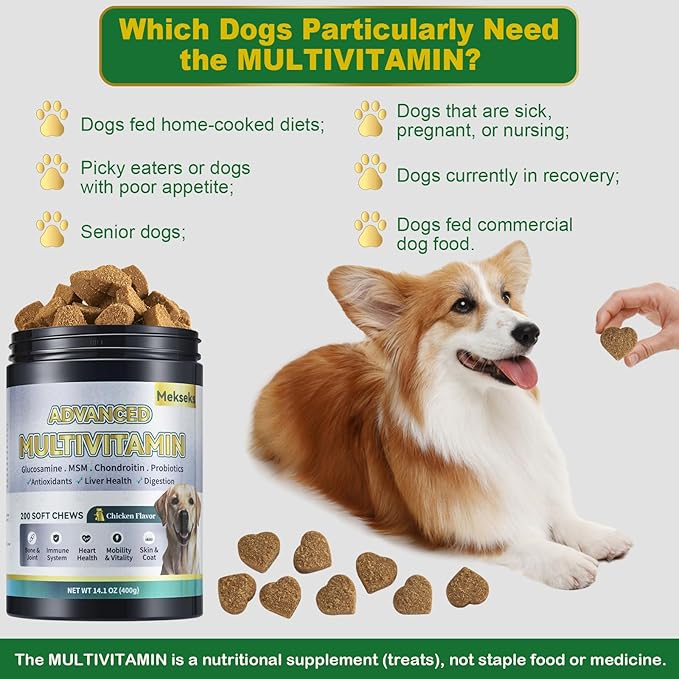 Advanced 24-in-1 Multivitamin Chews for Dogs - 200 Soft Chewable All-in-One Vitamin Support Supplement for Dog Skin Coat Itch Relief, Joints, Gut Health, 12 Essential Vitamins Treats with Omega-3